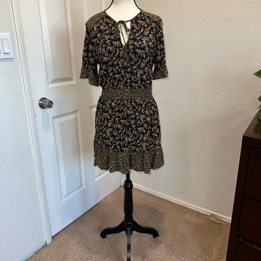 Boho Zara Black Floral Denim Dress